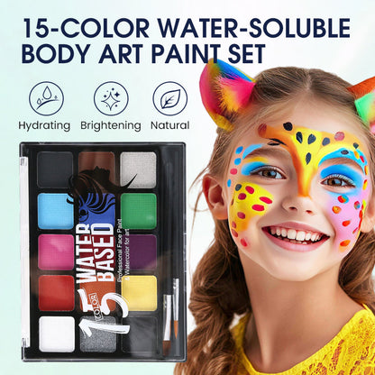 Set di 15 colori idrosolubili per body art e face painting – Palette compatta con pennelli
