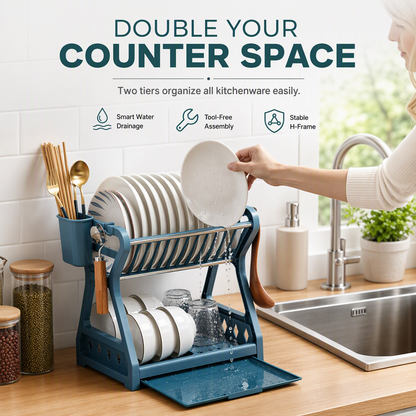 📢📢 SCONTO DEL 50%!! ⏰ Scolapiatti in acciaio multilivello con vassoio raccogligocce • Organizer cucina ✨