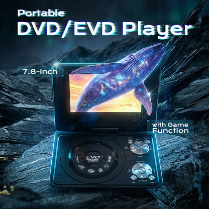 Lettore DVD/EVD portatile con funzione giochi, schermo 7,8 pollici | Roumant®