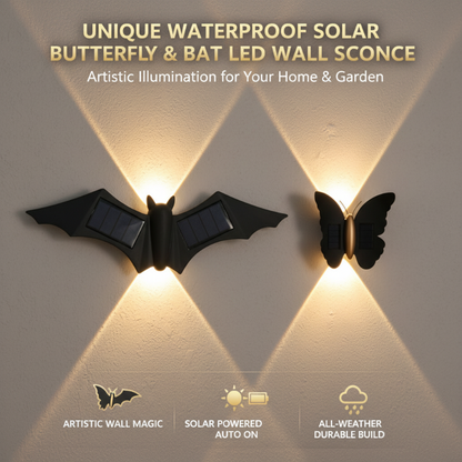 🦋 Applique solare LED farfalla o pipistrello – luce da esterno IP65