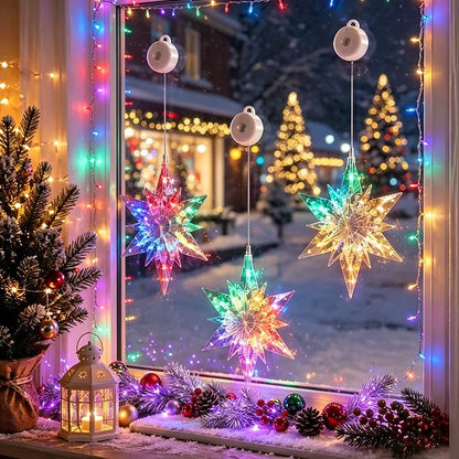 🎄❄️ Luci LED natalizie fai da te a forma di fiocco di neve con ventosa ✨ | Funzionamento a batteria, luce calda e multicolore, luci con ventosa per finestre, decorazioni natalizie per la casa e le feste